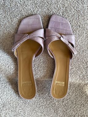 Stuart Weitzman Lilac Croc-Embossed Knotted Slide Mules
